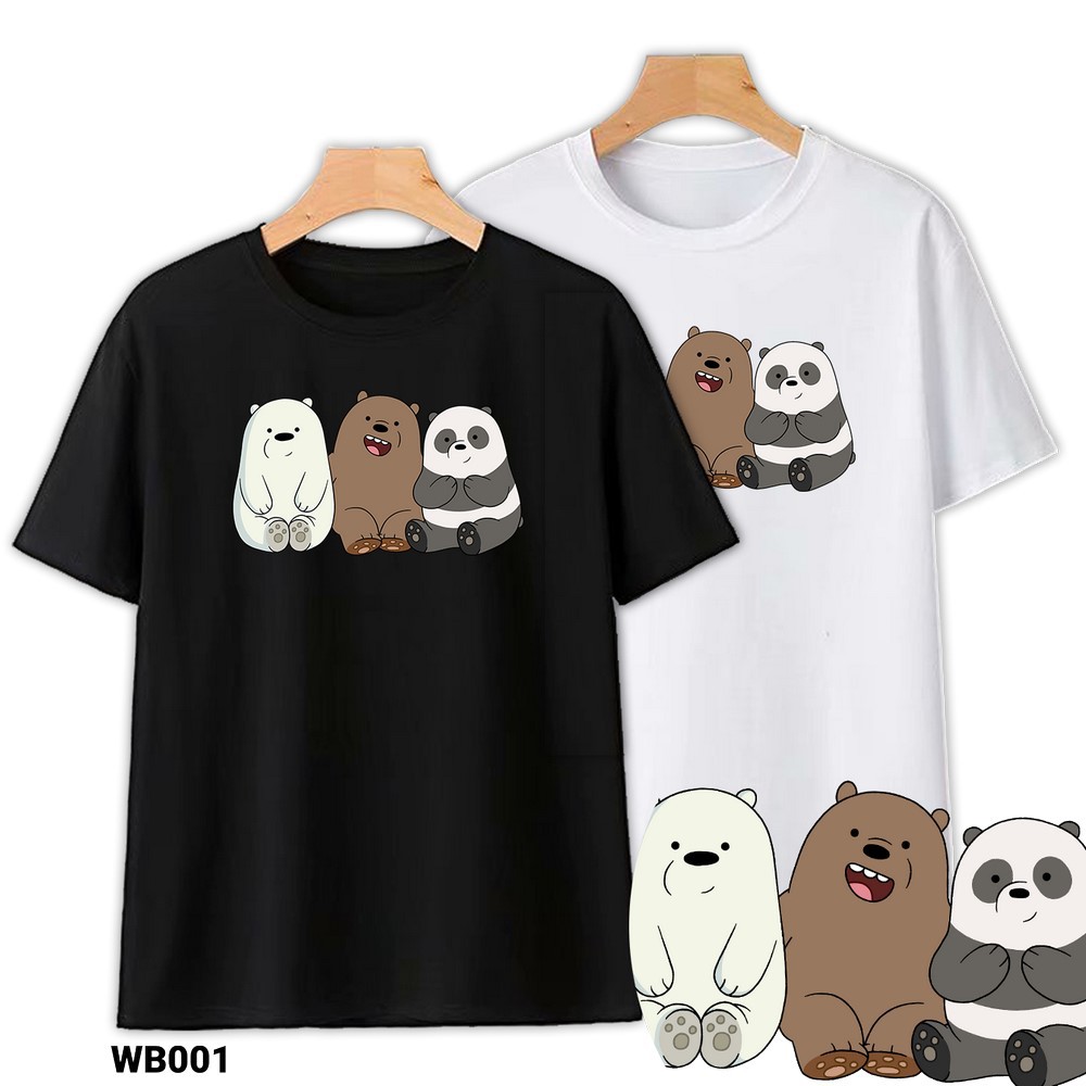 Áo Thun Cotton Ba Con Gấu Cute Unisex Nam Nữ Trắng Đen