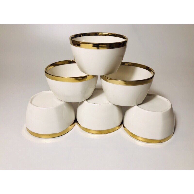 Set bộ 6 bát Happly Life viền vàng màu xanh ngọc giúp bàn ăn thêm lung linh