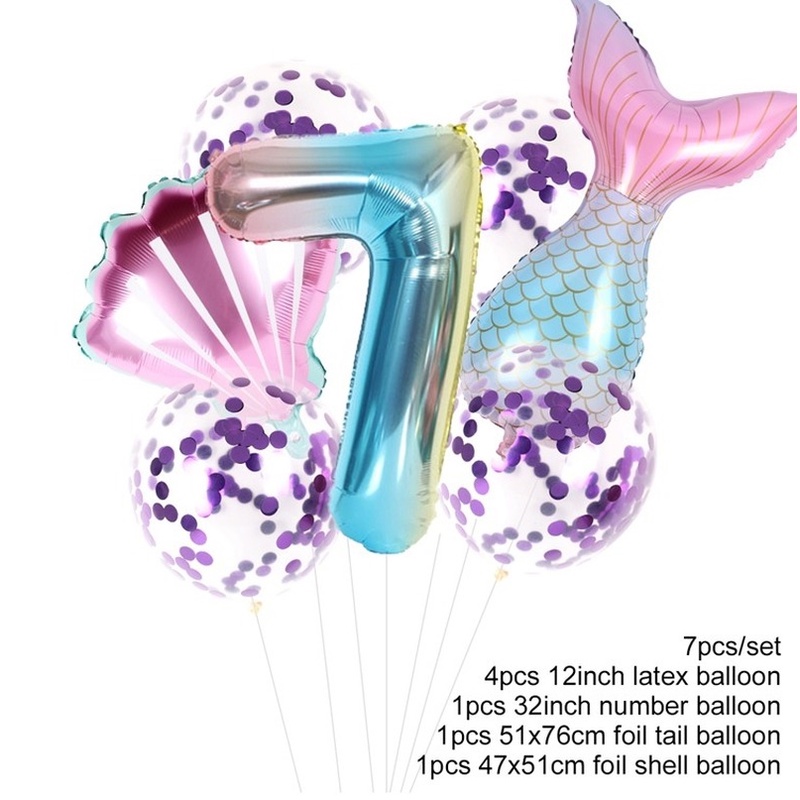 Set 7 Bong Bóng Hình Đuôi Nàng Tiên Cá Xinh Xắn Dùng Để Trang Trí Tiệc Sinh Nhật