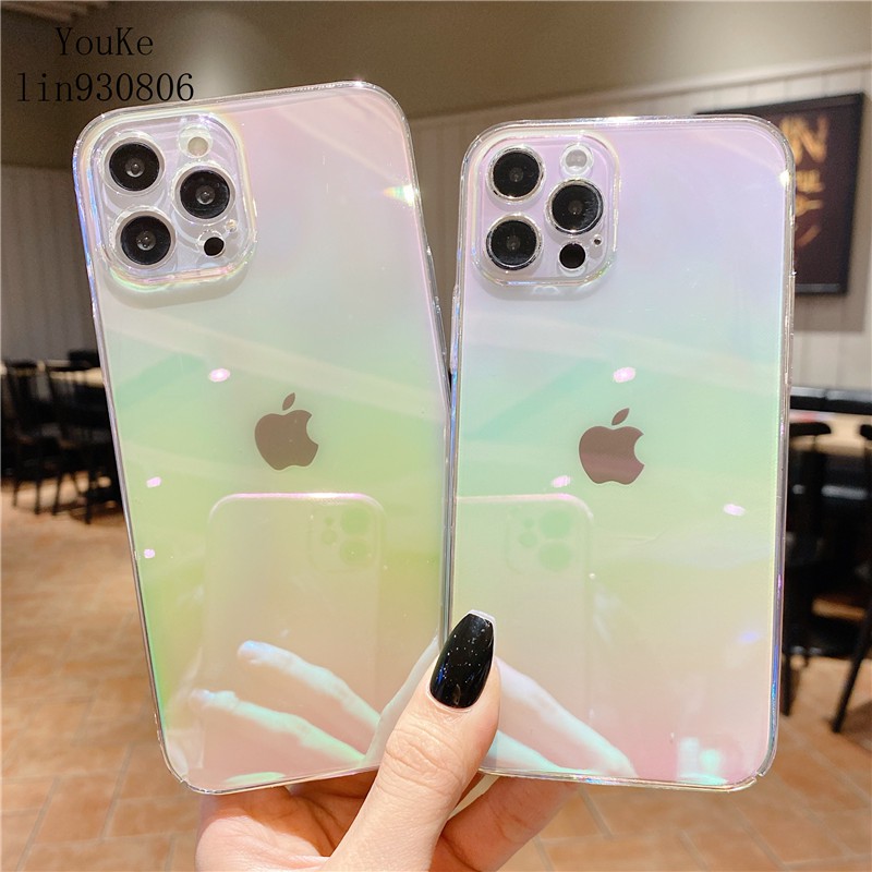 Ốp điện thoại trong suốt màu đỏ Laser cho iPhone 12 12Mini 12ProMax 11 SE2 XR