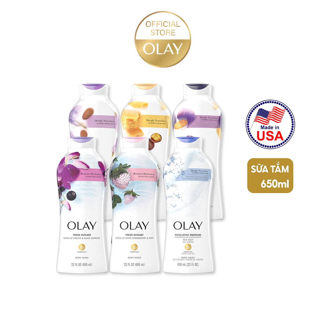 Sữa tắm Olay dưỡng da nhiều mùi hương 650ml