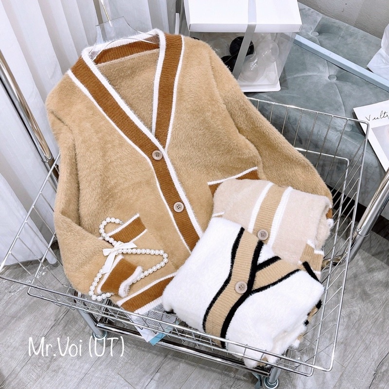 Cadigan màu nâu sữa chất len lông mịn