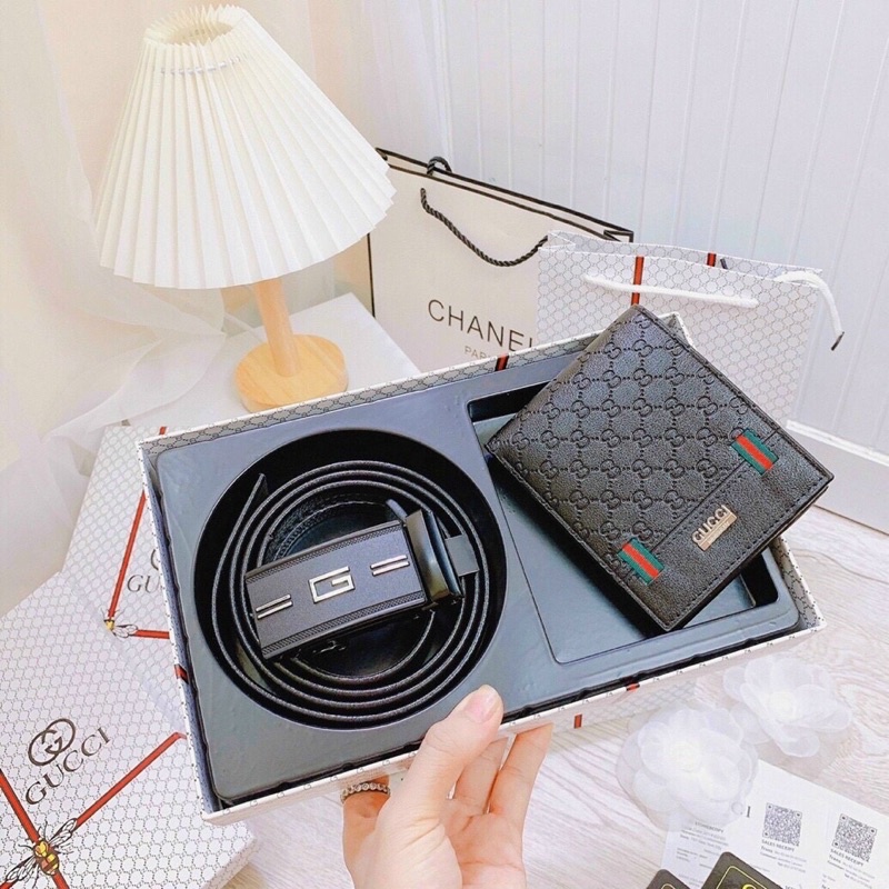 Set ví nịt nam thương hiệu full hộp và túi giấy hàng xuất chuẩn, làm quà tặng sinh nhật siêu sang