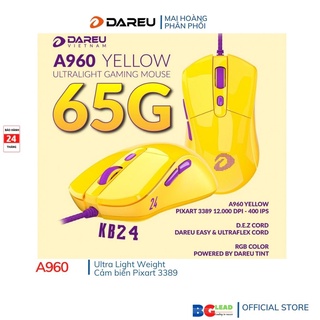 Chuột Gaming DAREU A960 YELLOW - ULTRALIGHT (PixArt PMW3389)