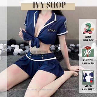Bộ Đồ Ngủ Cosplay Tiếp Viên Gợi Cảm Mặc Là Xinh, Đầm Ngủ C.Ả.N.H S.Á.T Thắt Nơ + Váy Dáng Xòe (Màu Xanh) TKVN