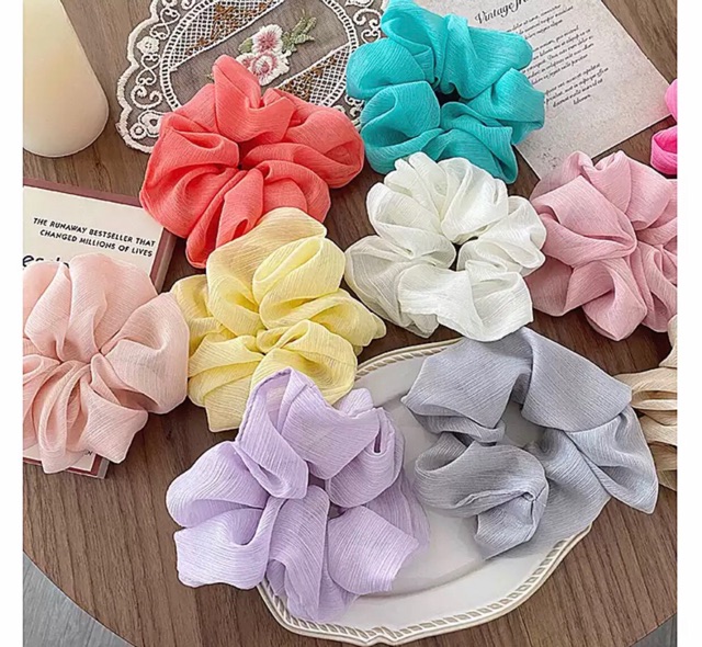 Cột tóc vải scrunchies voan nhiều màu ( giá cực rẻ )