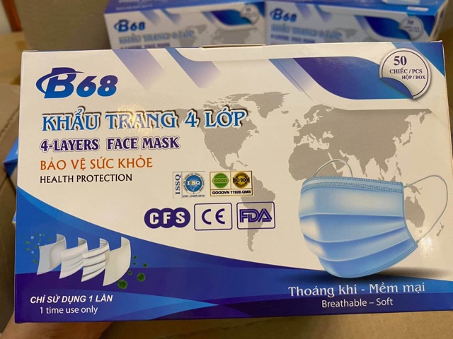 Khẩu trang y tế hộp 50 cái hàng chuẩn công ty B68 4 lớp kháng khuẩn