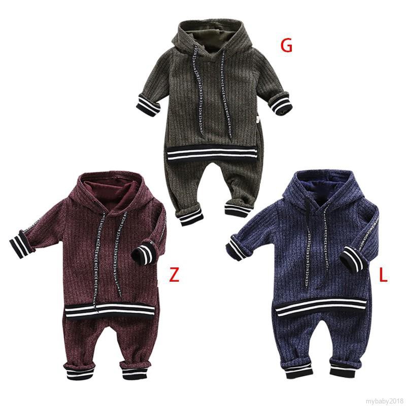 Set Áo Hoodie Dài Tay Sọc Ngang + Quần Dài Cho Bé Trai