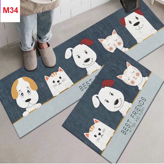 Thảm bếp, thảm chùi chân, nhiều hoa văn họa tiết bằng vải nỉ, bám sàn thấm nước tốt