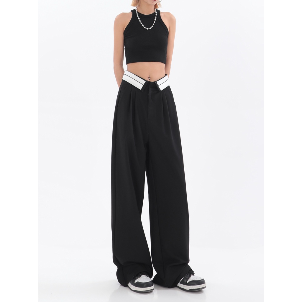 Quần Dài Ống Đứng Phong Cách retro Đường Phố Hong Kong