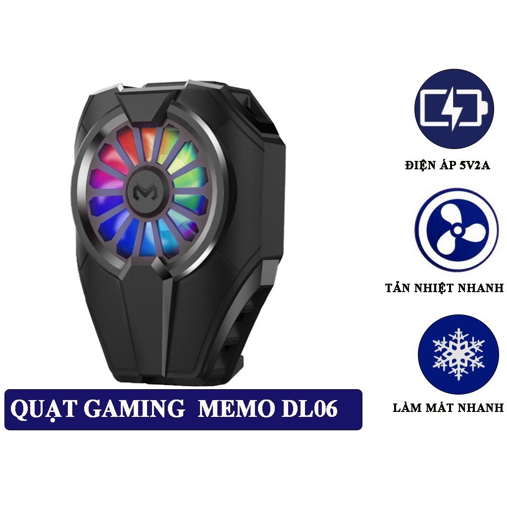 Quạt tản nhiệt gaming điện thoại MEMO DL05, Siêu lạnh, hiển thị nhiệt độ, LED RGB, Kẹp thu vào 2 chiều