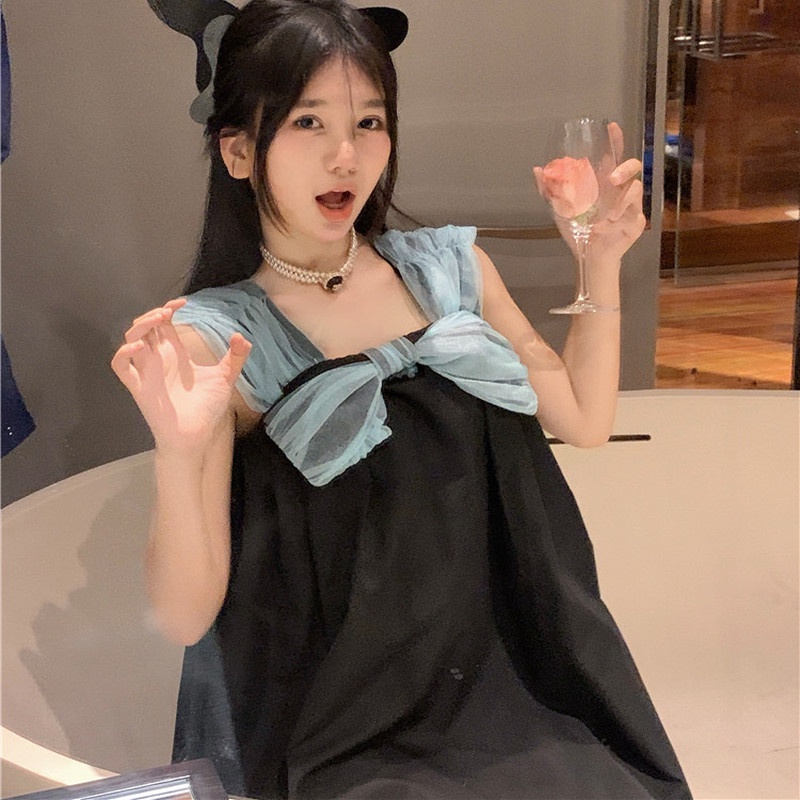 Đầm Chữ A Hai Dây Dáng Rộng Màu Sắc Tương Phản Cho Nữ