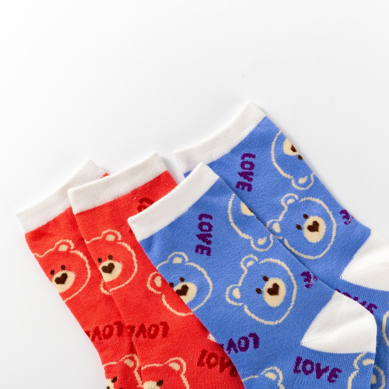 Vớ Cotton Dày Cổ Trung Họa Tiết Hoạt Hình Dễ Thương Phong Cách Hàn Quốc