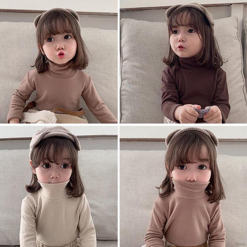 Áo Cổ Cao Màu Trơn Thời Trang Mùa Đông Ấm Áp Cho Bé Gái