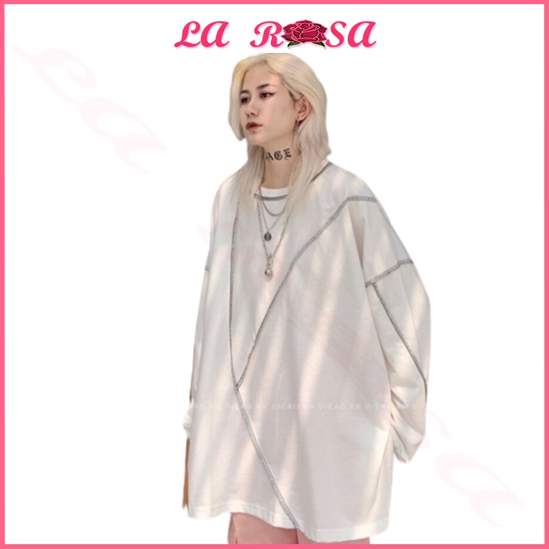 Áo Sweater Nam Nữ Dài Tay Viền Chỉ Đen Nổi Form Rộng Unisex Chất Liệu Vải Chân Cua Mềm Mịn Màu Trắng Mã 0712 - La Rosa