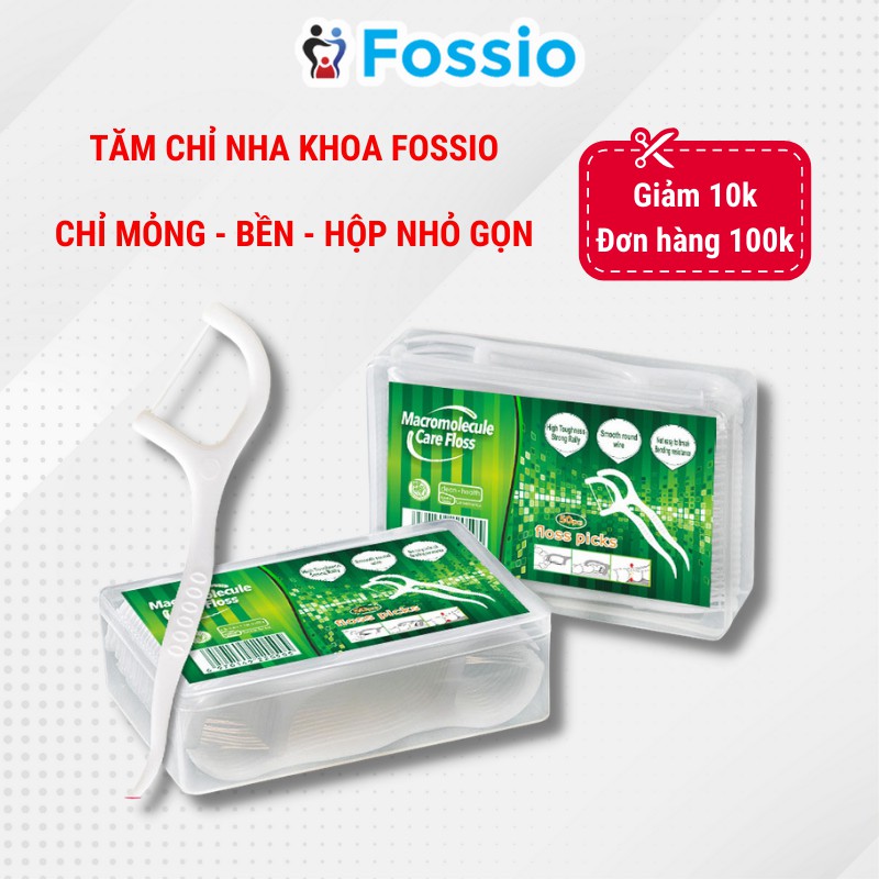 Tăm Chỉ Nha Khoa FOSSIO Hộp 50 Cây, Sợi Chỉ Mỏng - Bền, Đầu Tăm Nhỏ Giúp Dễ Dàng Làm Sạch Kẽ Răng