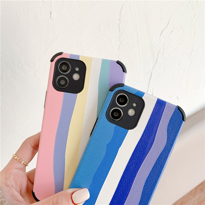 Lambskin Case for iPhone 12 11 Pro Max X XR Four Angle Anti Fall Case 6 7 8 6s Plus Rainbow Printing Casing | BigBuy360 - bigbuy360.vn