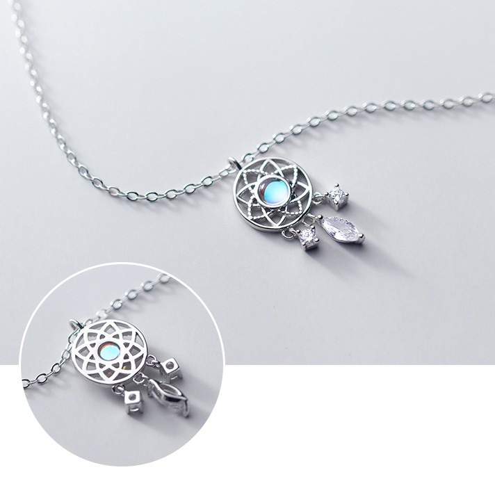 Dây chuyền vòng cổ nữ bạc s925 dreamcatcher đính đá moonstone DC35