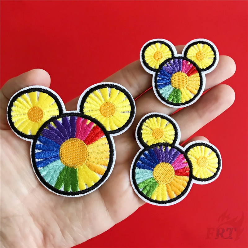 ☸ Sticker Ủi Thêu Hình Chuột Mickey / Hoa Hướng Dương Thời Trang ☸ 1 Sticker Ủi Thêu Hình Huy Hiệu