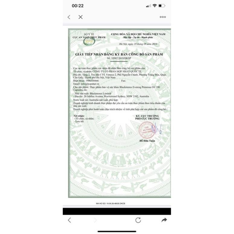 Tinh dầu hoa anh thảo Blackmores 190 viên của ÚC