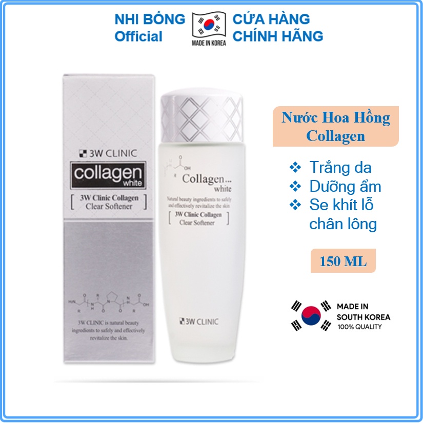 Nước hoa hồng dưỡng trắng da chiết xuất từ Collagen 3W Clinic Hàn Quốc 150ml