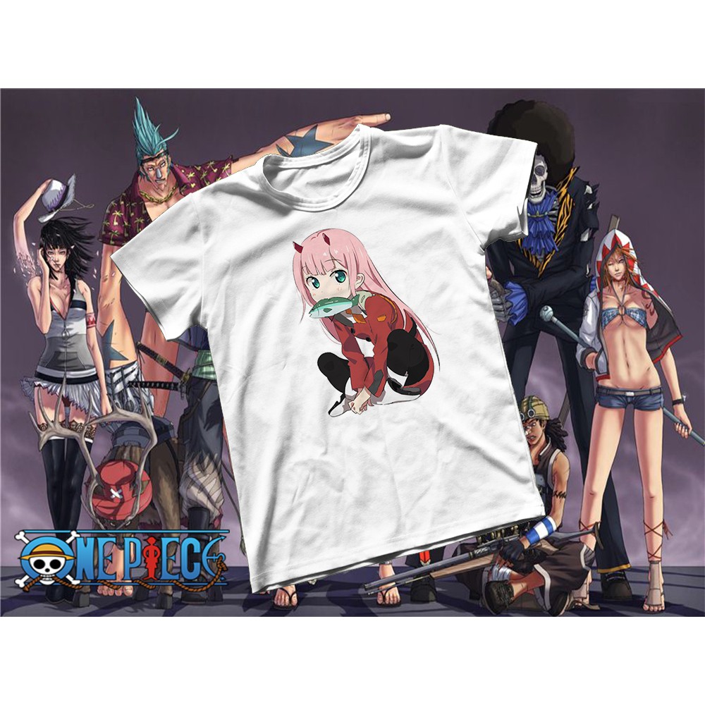 Áo thun Cotton Unisex - Nhân vật Zero Two - Chibi - Zero Two ăn cá