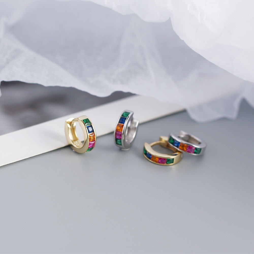 Bông Tai Dạng Vòng Đính Đá Zircon Hình Vuông Nhiều Màu Bằng Đồng Chất Lượng Cao Cho Nam Và Nữ
