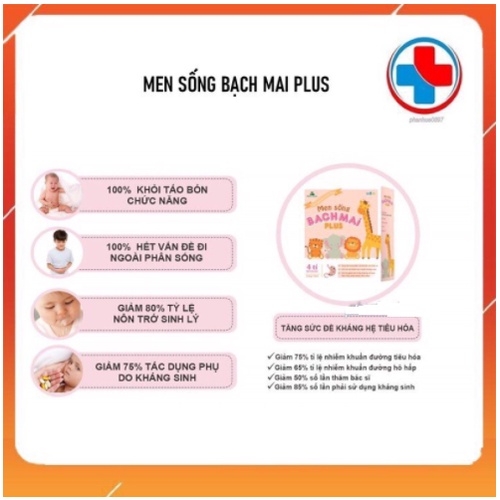 Men sống Bạch Mai Plus chứa chất xơ và 4 tỷ lợi khuẩn/táo bón/Rối loạn tiêu hóa/Biếng ăn hộp 15 ống, date 2023