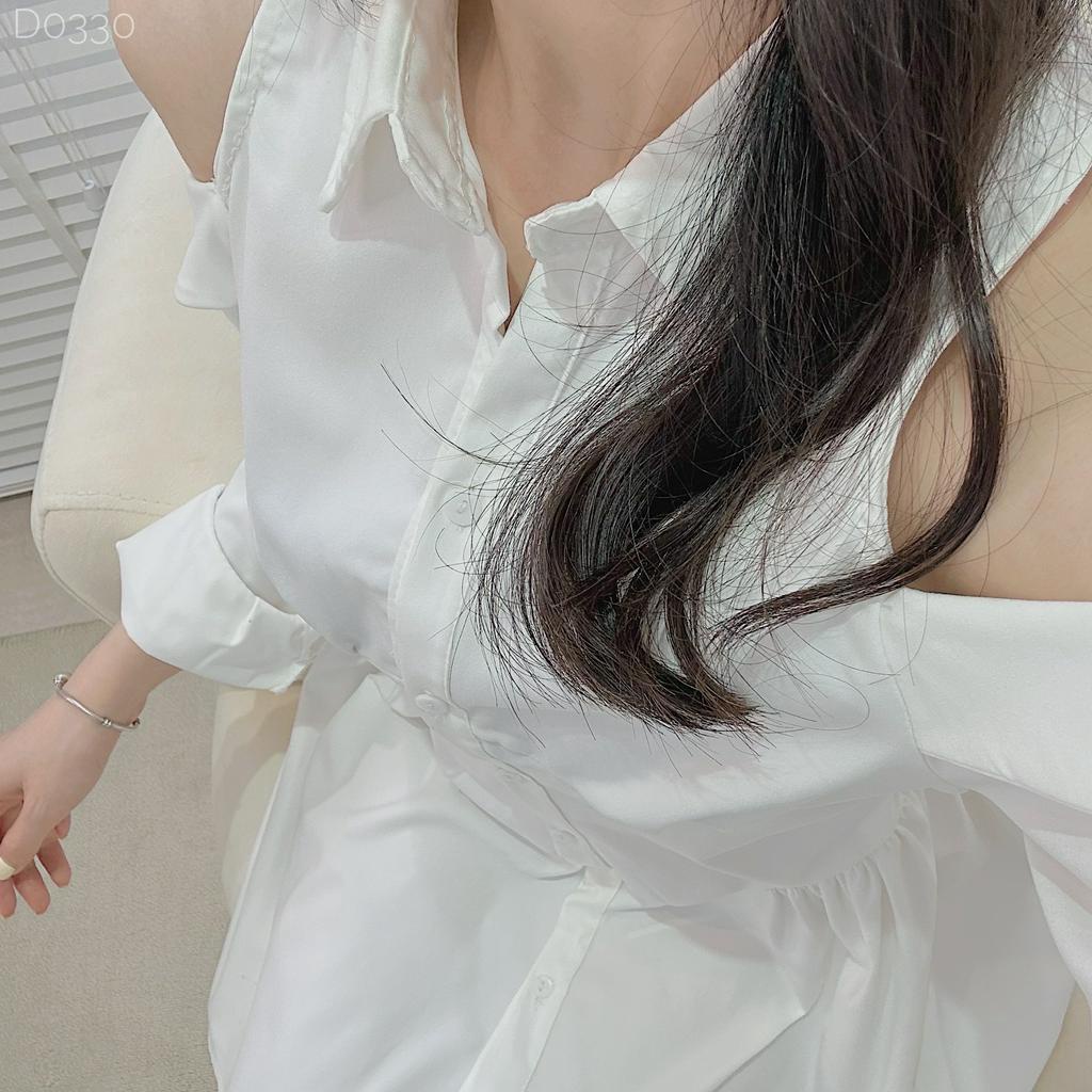 [D0330] Đầm thô 2 da trơn khoét vai nhún ngực eo form ôm xòe (Ảnh thật/ có sẵn)
