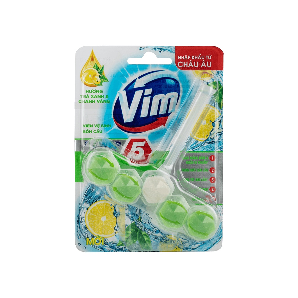 Viên treo bồn cầu VIM Power hương trà xanh và chanh vàng 55g
