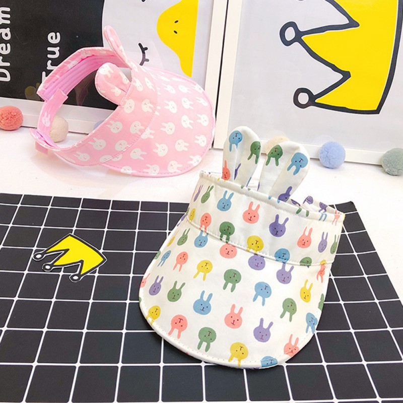 Mũ lưỡi trai hở đầu phối tai thỏ họa tiết hoạt hình dễ thương cho bé