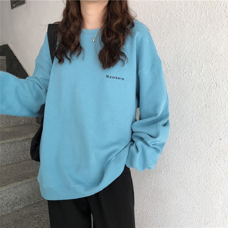 Áo sweater IELGY mỏng cổ tròn màu trơn thêu chữ thời trang cho nữ