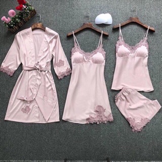 Set bộ ngủ lụa 4 món HÀNG CÓ SẴN ( kèm video tự quay )