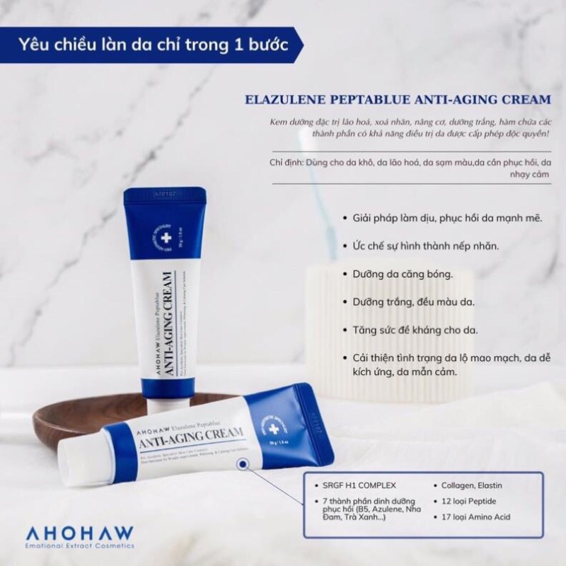 Kem Anti Ahohaw Elazulene Peptablue Anti- Aging Cream - Trẻ Hóa Làn Da, Chống Lão Hóa, Xóa Nhăn