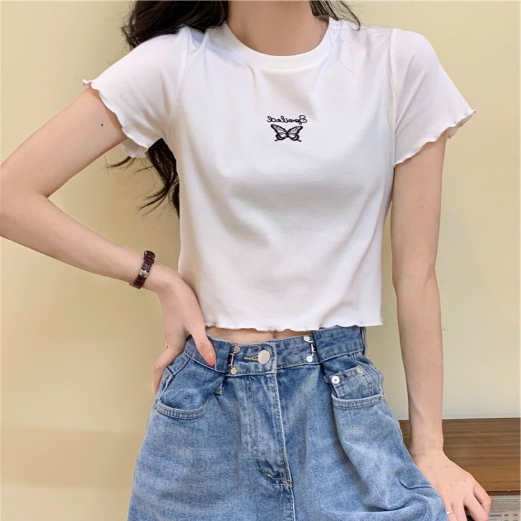 Áo Croptop ôm tay ngắn hình bướm, áo croptop body ngắn tay chất co giãn phong cách ulzzang Hàn Quốc C32 - Maoshop