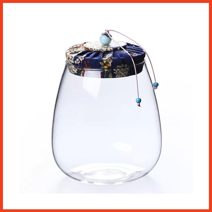 Lọ thủy tinh có nắp bọc vải cao cấp trang trí nhà cửa