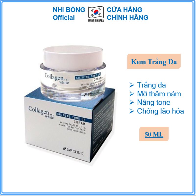Kem trắng da - Kem dưỡng trắng da bật tông White Shining Tone Up Cream 3W Clinic Hàn Quốc 50ml
