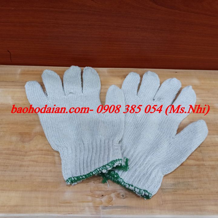 Găng tay bảo hộ vải sợi len màu trắng kem- Hình thật