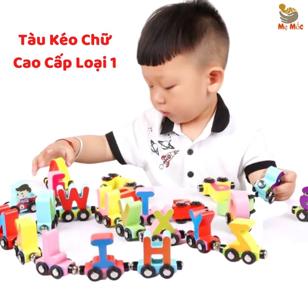 Bộ Đồ Chơi Đoàn Tàu Kéo Chữ Nam Châm Bằng Gỗ Cao Cấp Loại 1 Cho Bé Vừa Học Vừa Chơi, Alokids Tb