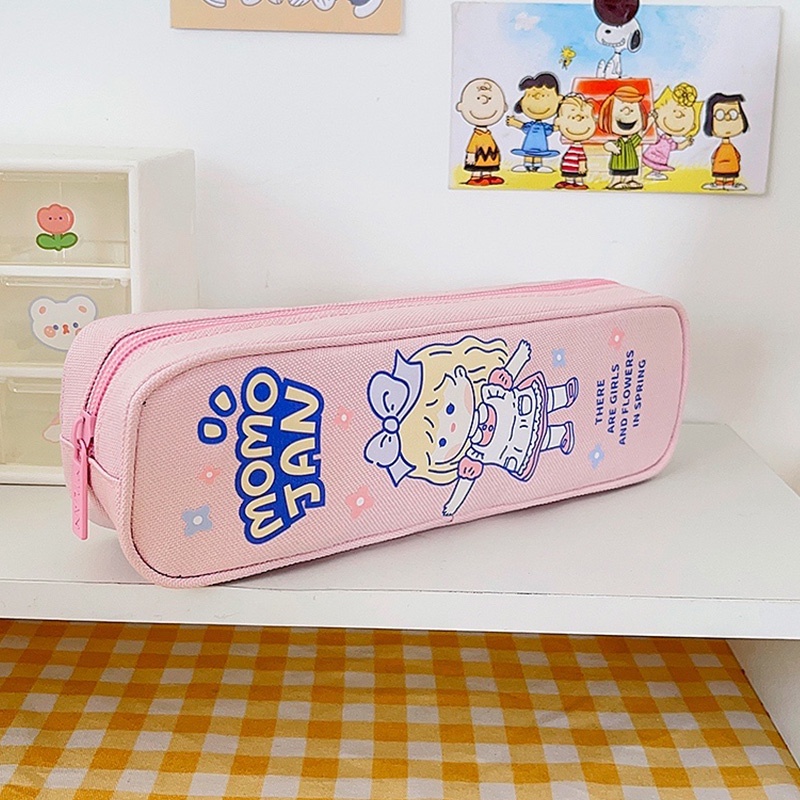 Túi Đựng Bút Hai Lớp Bằng Vải Oxford Họa Tiết Hoạt Hình Nhật Bản Có Khóa Kéo Cho Học Sinh Ốp