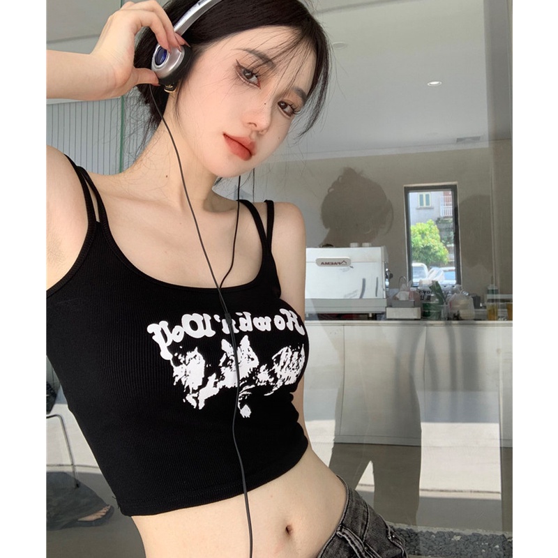 Áo Croptop Hai Dây In Họa Tiết Gợi Cảm