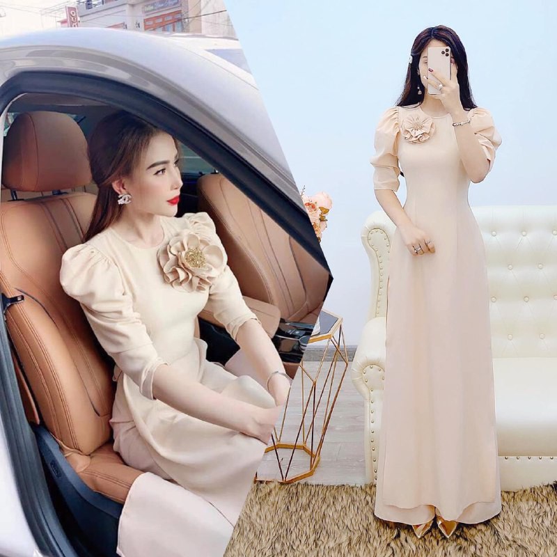 [ xả kho ] MiD Áo dài lụa S1285 đính hoa thiết kế kèm ảnh thật