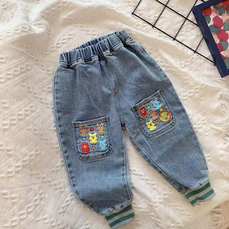 Quần Jean Denim Dài Mềm Mại Thời Trang Nhật Hàn Dễ Thương Cho Bé Trai