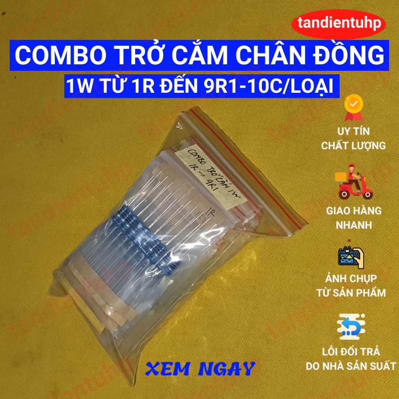 Trở cắm 1W màng kim loại, chân Đồng, sai số 1% , 21 mã từ 1R đến 9R1 mỗi mã 10 chiếc, thương hiệu Đài Loan