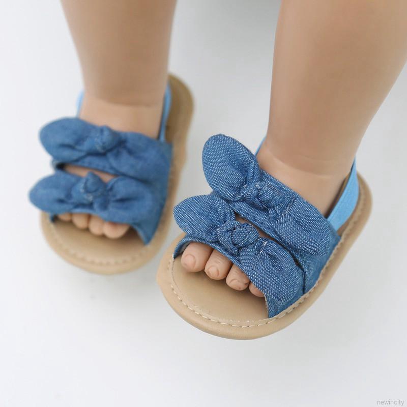 Giày Sandal Đính Nơ Cho Bé Gái Tập Đi