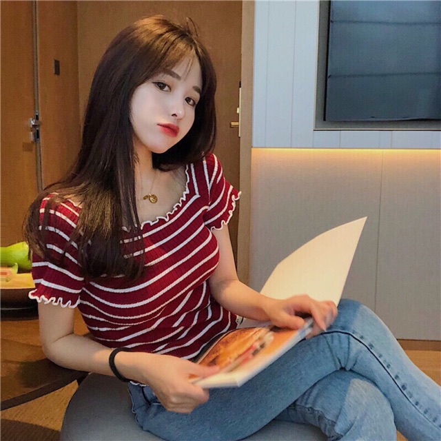 [ Mã WASTAPR giảm 10K đơn 50K] ÁO TRỄ VAI LEN GÂN KẺ SỌC/ CROPTOP LEN KẺ KHOÉT TRÁI TIM | BigBuy360 - bigbuy360.vn