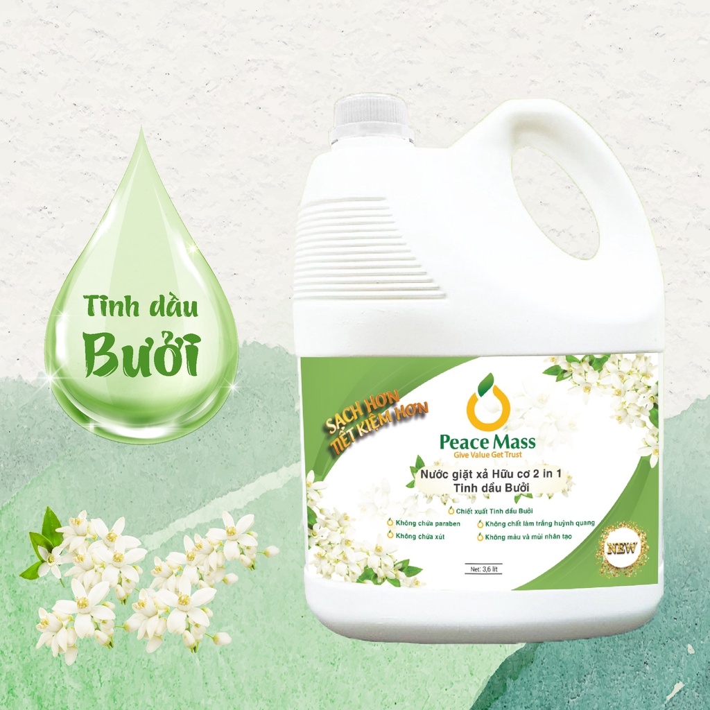 [Mã BMBAU50 giảm 10% đơn 99k] Nước Giặt Xả Hữu Cơ Peace Mass 2in1 3.6 lít Đánh Bay Vết Bẩn Cứng Đầu