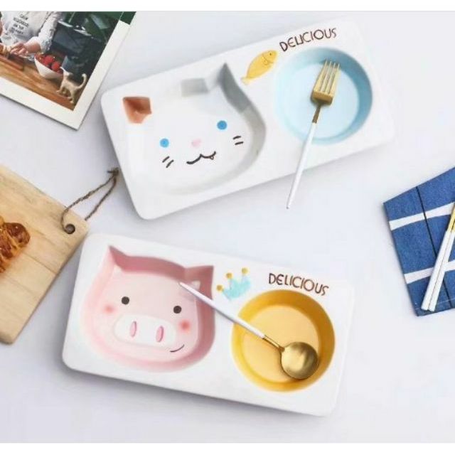 [Tặng 1 thìa silicon báo nóng] KHAY ĂN DẶM CHO BÉ HÌNH THÚ