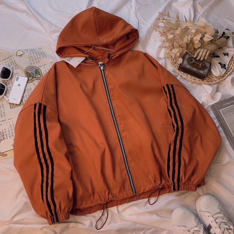 Áo Khoác Lửng Phom Rộng Unisex_Chất Da Lộn 2 Lớp Thiết Kế Tay 3 Sọc Chạy Viền_Da Lộn Ép Mịn Dày Mát_AKDL06
