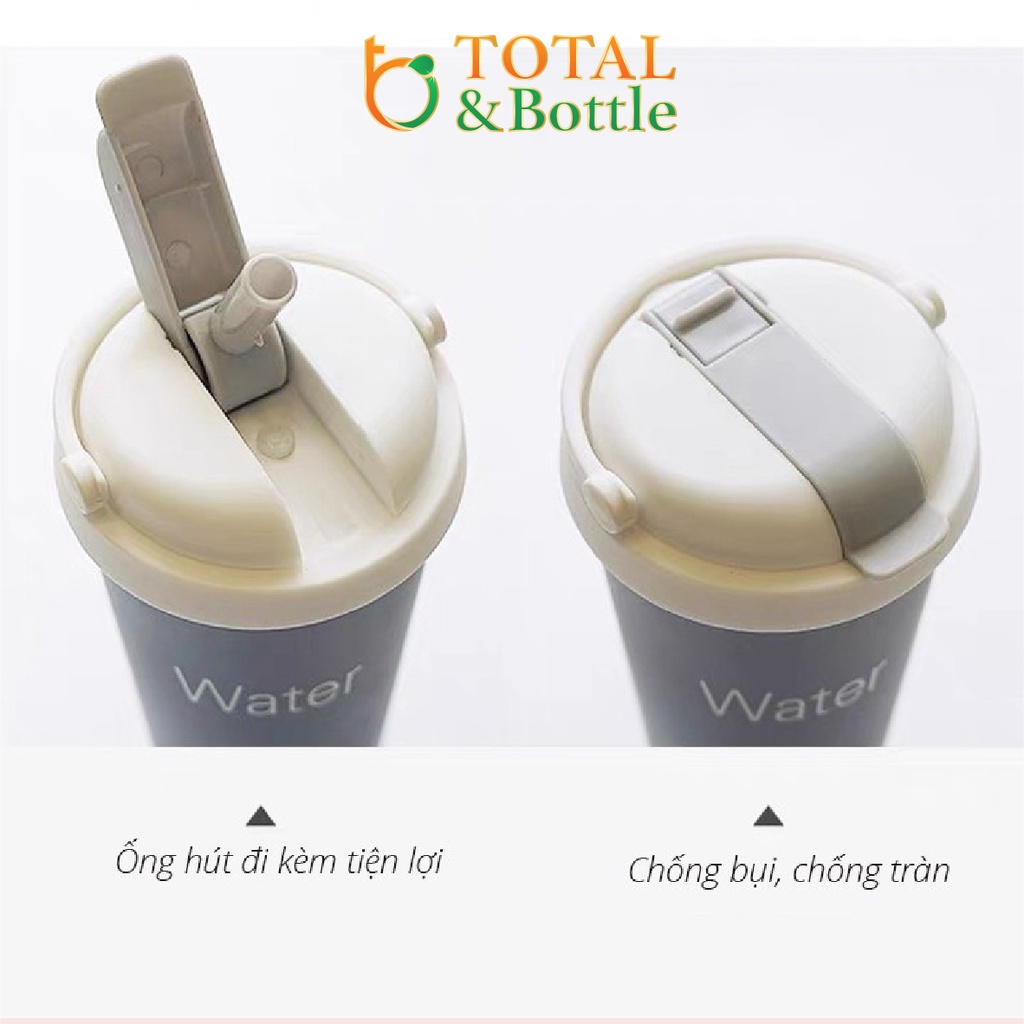 Bình nước giữ nhiệt, ly giữ nhiệt chân không inox 304 có quai xách, ống hút 500ml - Total Bottle